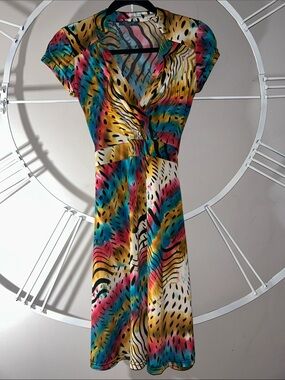 Fifilles Paris Paulene Multicolor Abstract Print V-Neck Midi Dress